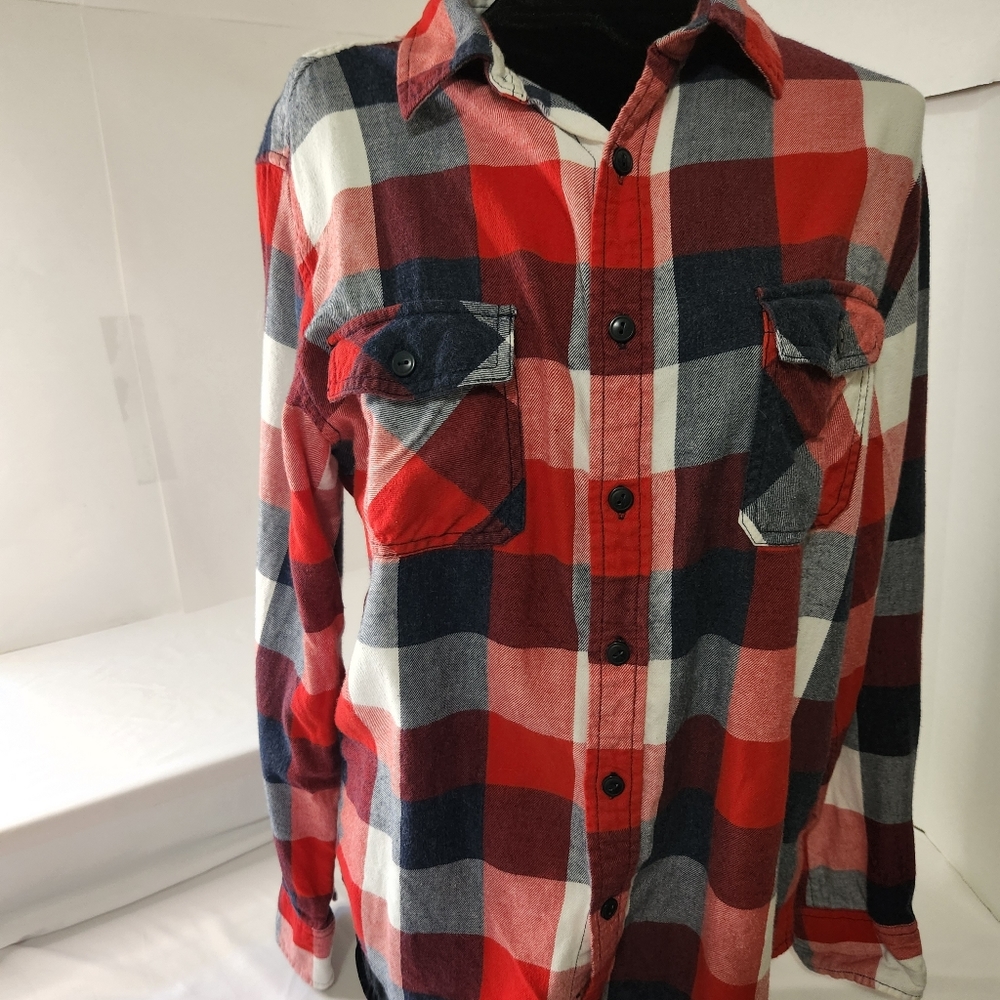 Arizona Jean Company long sleeve button down plaid shirt womens size medium